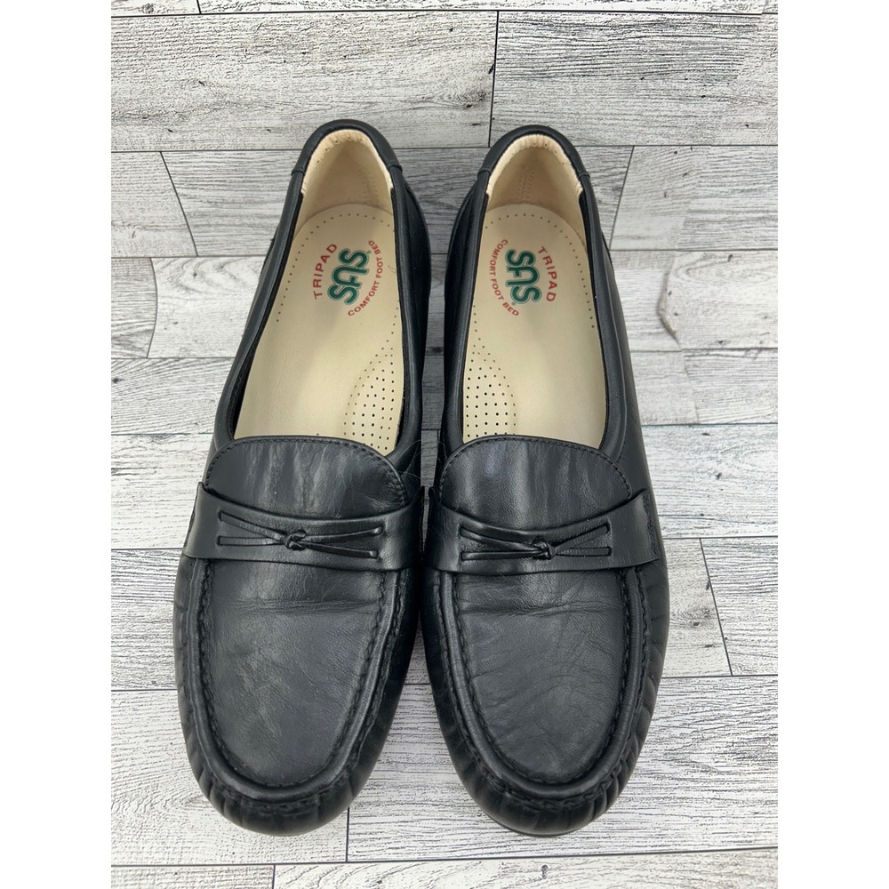 SAS‎ Women Tripad Comfort Black Leather Moc Toe Bow Loafers Shoes Size 8 M USA